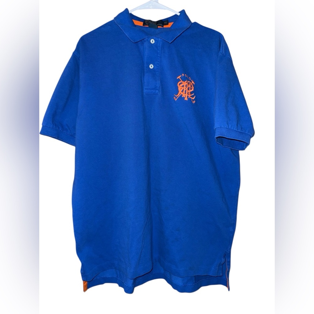 Vintage Polo Ralph Lauren Mens XL Royal Blue Orange Large Logo Embroidered